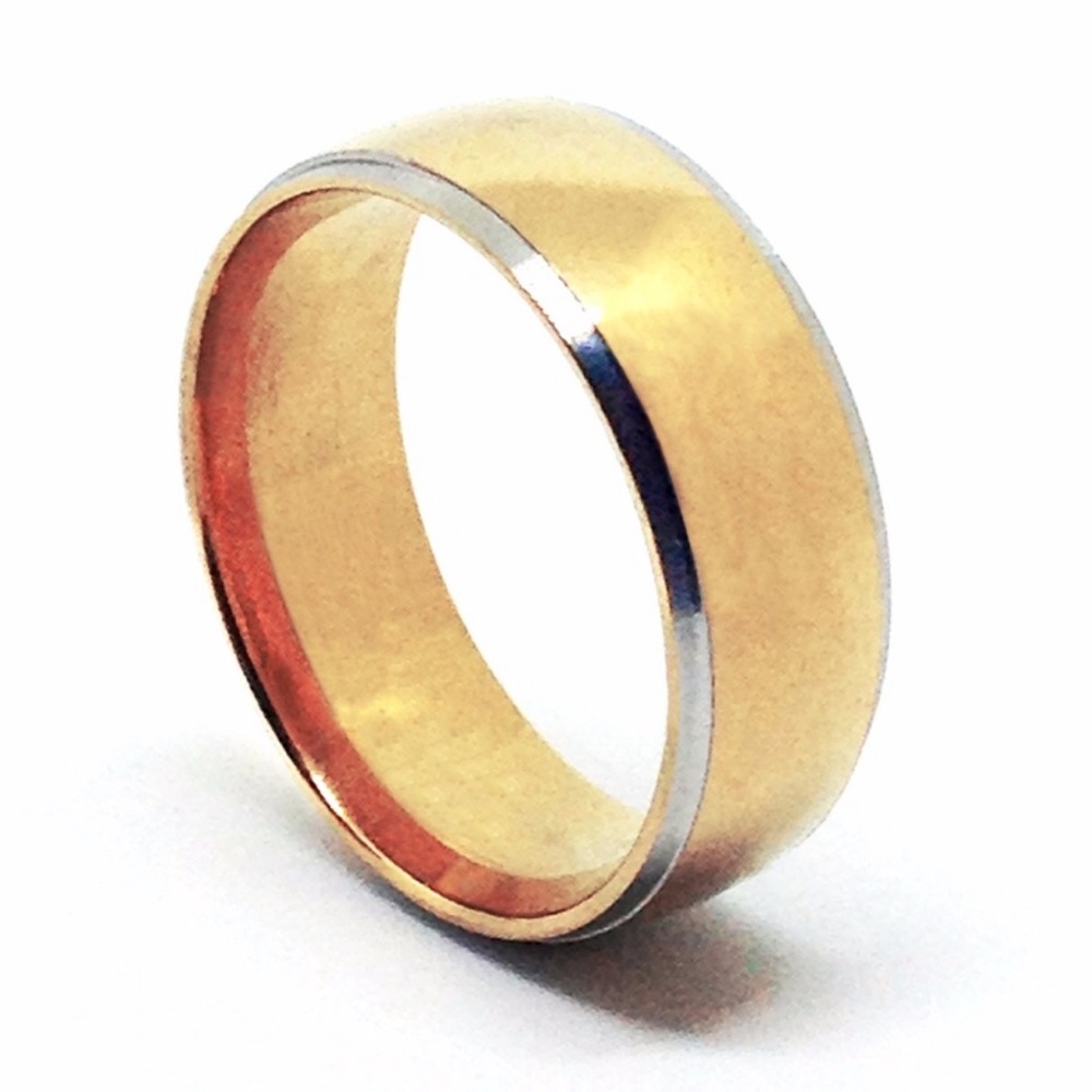 Men’s Gold Tone Silver Trim Wedding Band Ring